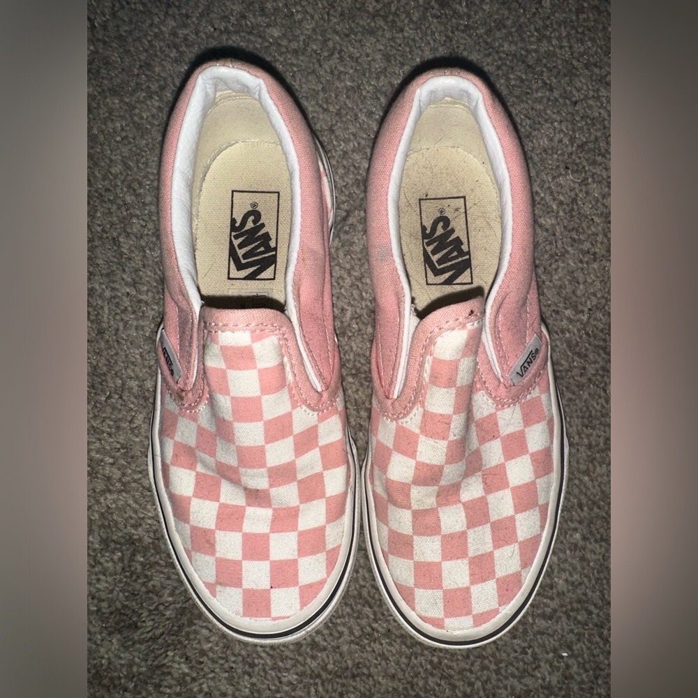 Girls Vans Asher slip-ons, size 13.5, pink and white, only worn a few times